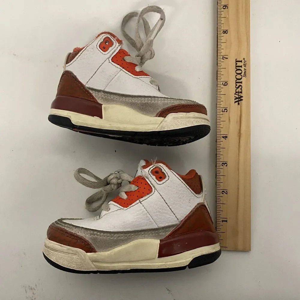 Nike Air Jordan Retro 3 Toddler Size 4C White Orange Sneakers Mid Top 3617